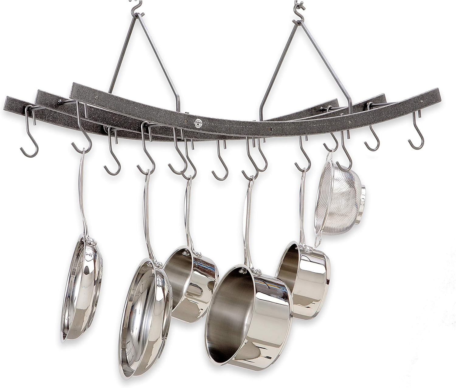 Enclume Handcrafted Reversible Arch Hanging Pot Rack w 12 Hooks Hammered Steel