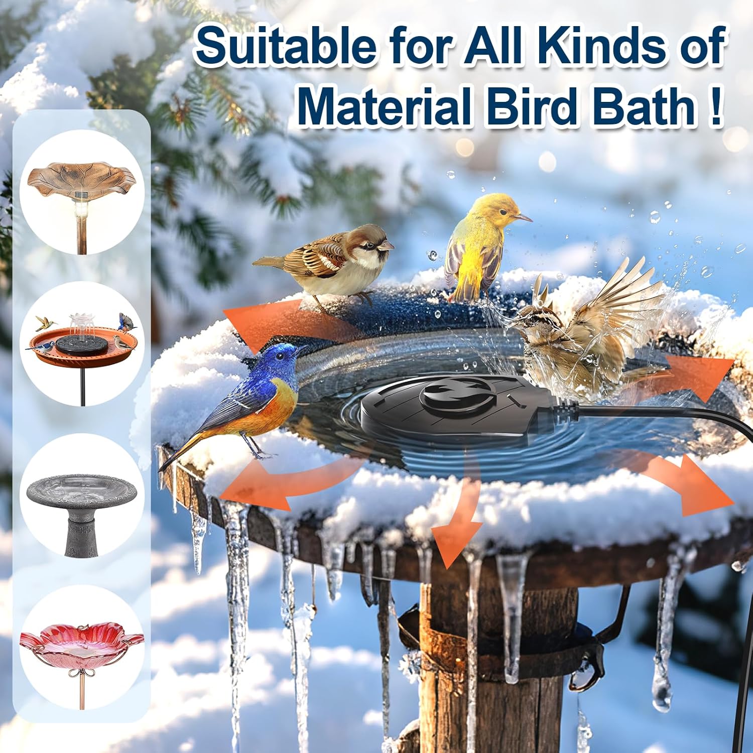 Bird Bath Heater for Outdoors in Winter, 100W Birdbath Water Heater Submersible for Winter Full-Covered Aluminum, Heated Bird Bath Deicer Thermostatic Control for Yard Patio Small Pond(Black) - Image 5