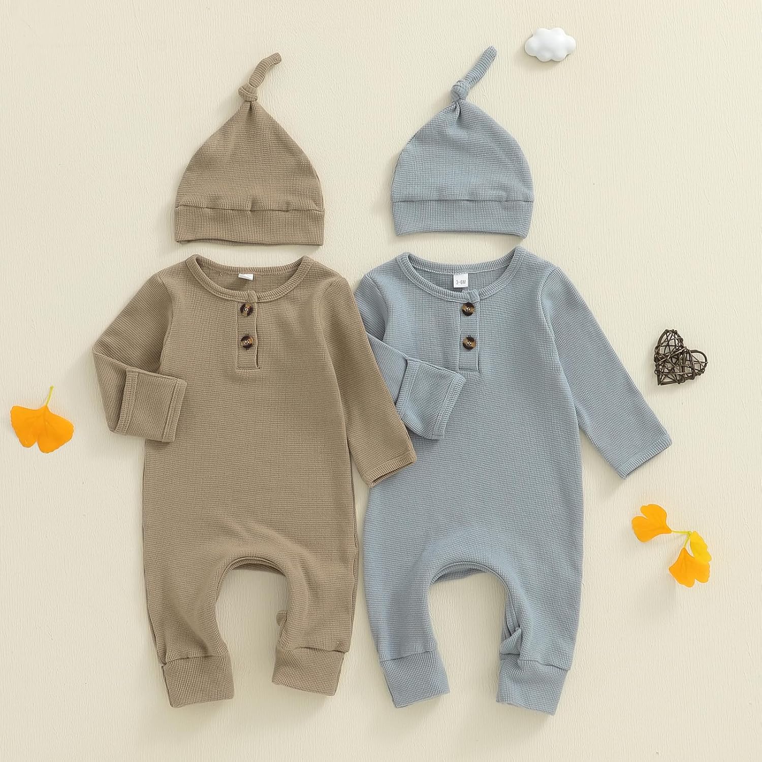 Newborn Knit Romper Hat 2 Pieces Button Up Footed Jumpsuit Baby Boy Clothes Photography Coming Home Outfit - Image 7