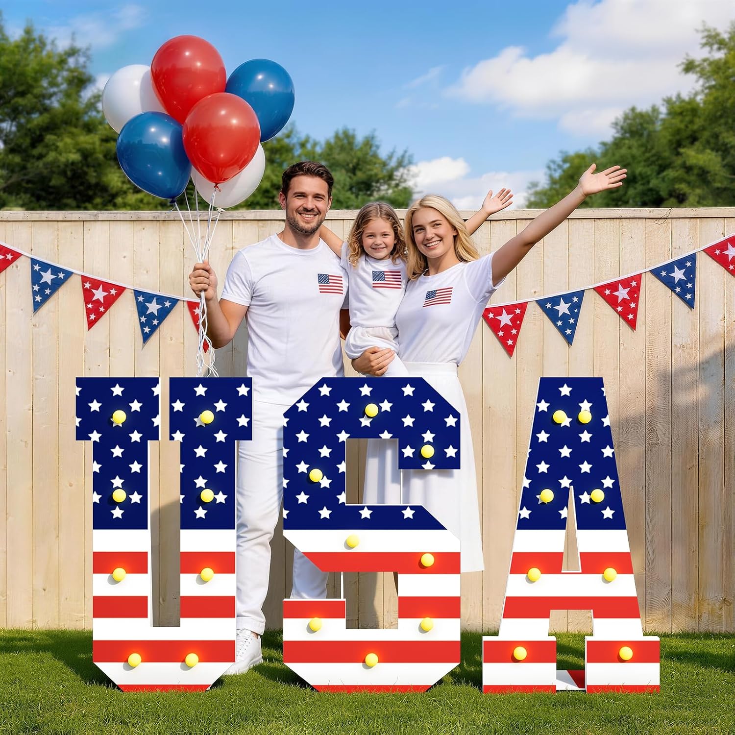 4th of July Decorations, 250th Anniversary Decor, 3FT USA Marquee Letters with 8 Lights, America Patriotic 250 Independence Day Centerpieces Yard Signs for Party Home Porch Indoor Pack of 3