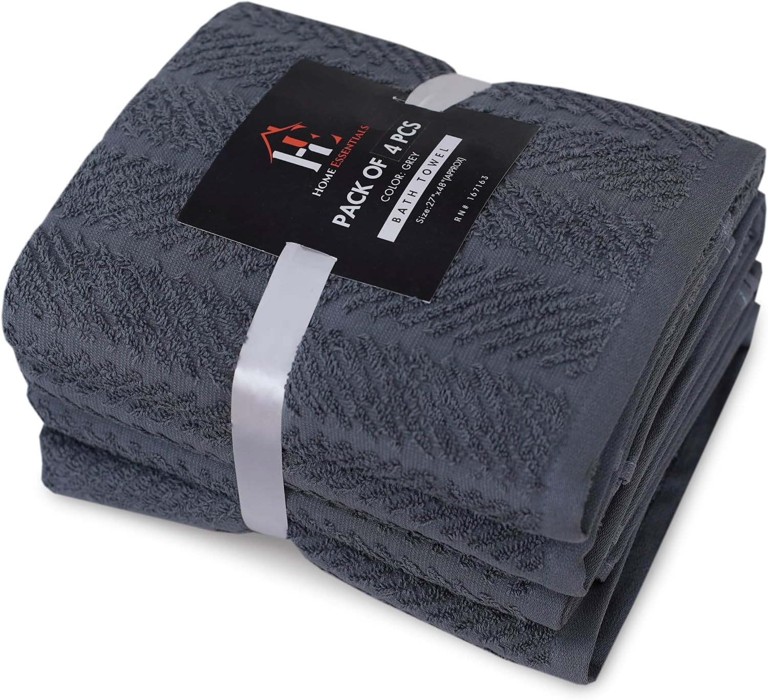 Large Bath Towels, 24 x 48 inches, White and Grey, Set of 4, Cotton, Home Soft (Grey)