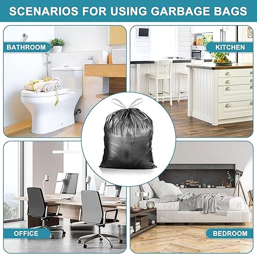 Miniatura 7 de 100 bolsas de basura pequeñas de 4 galones, con cordón, bolsas de basura pequeñas negras para baño, cocina, oficina, dormitorio, sin perfume