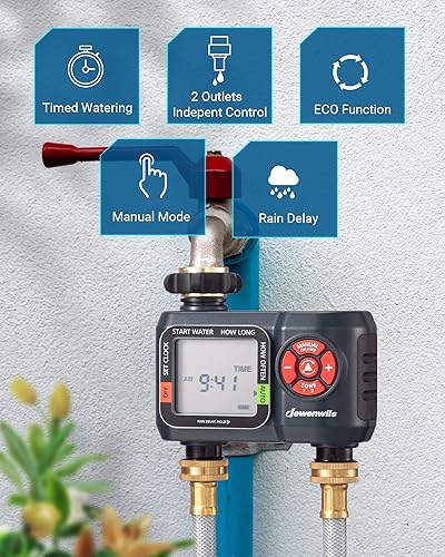 Miniatura 4 de DEWENWILS Temporizador de rociadores de 4 zonas y 2 zonas, temporizador de agua para manguera de jardín con retardo de lluvia, temporizador de riego
