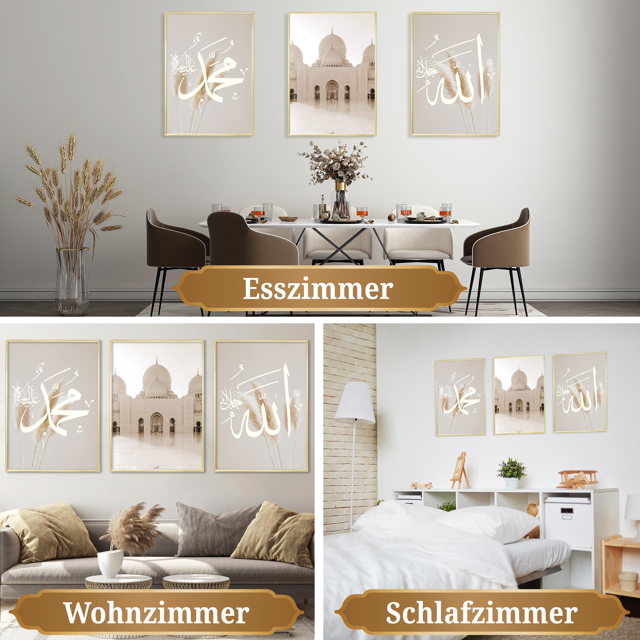 HAVA Artwork Abu Dhabi Poster Set, Islamische Poster, Islamische Bilder, Islamische Dekoration, Islamische Geschenke, Bilderrahmen, Allah Wandbild