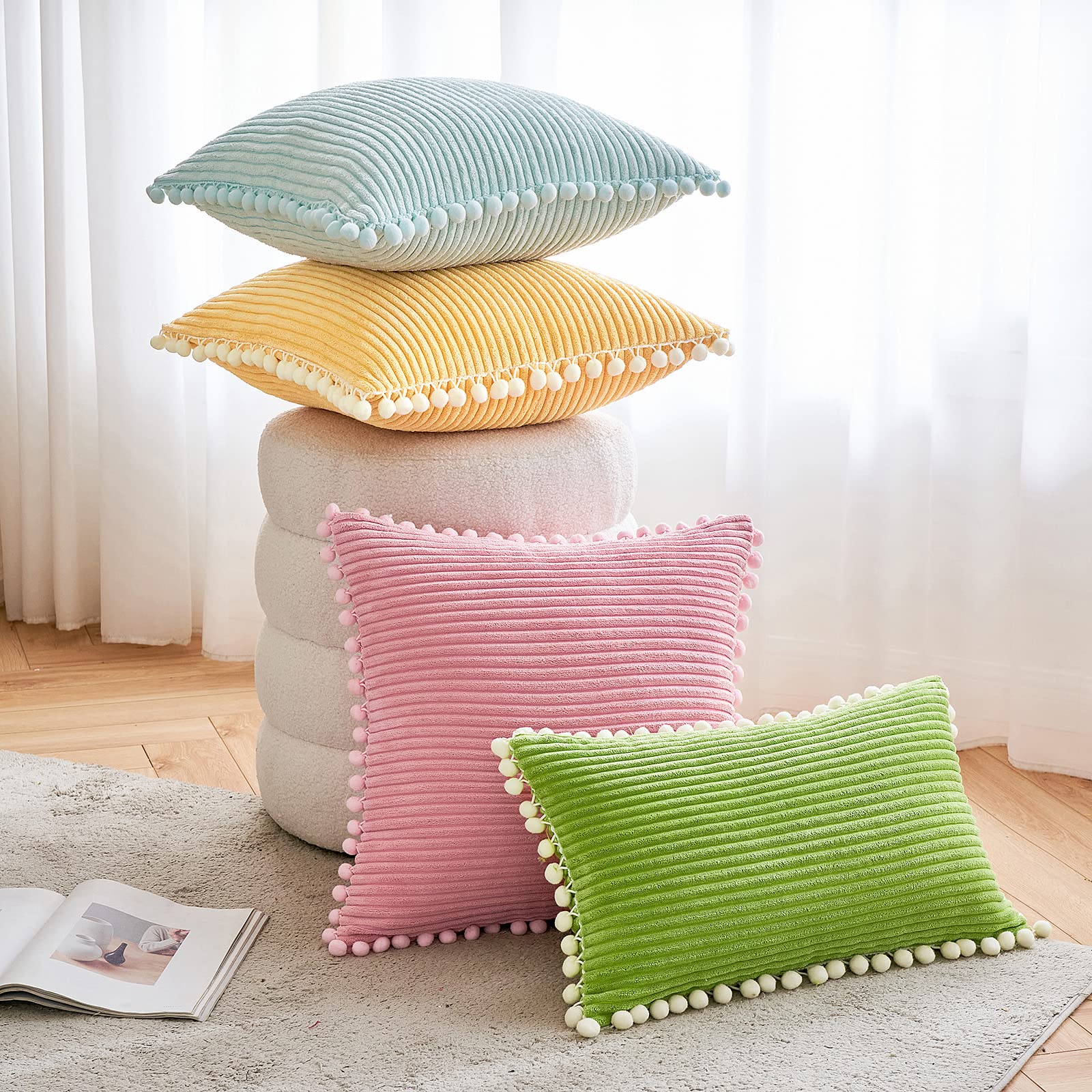 LaBlanc - Set di 4 federe per cuscini 40x40 cm con motivo geometrico, federe decorative in cotone e lino, federe per cuscini quadrati per letto, auto, casa e divano