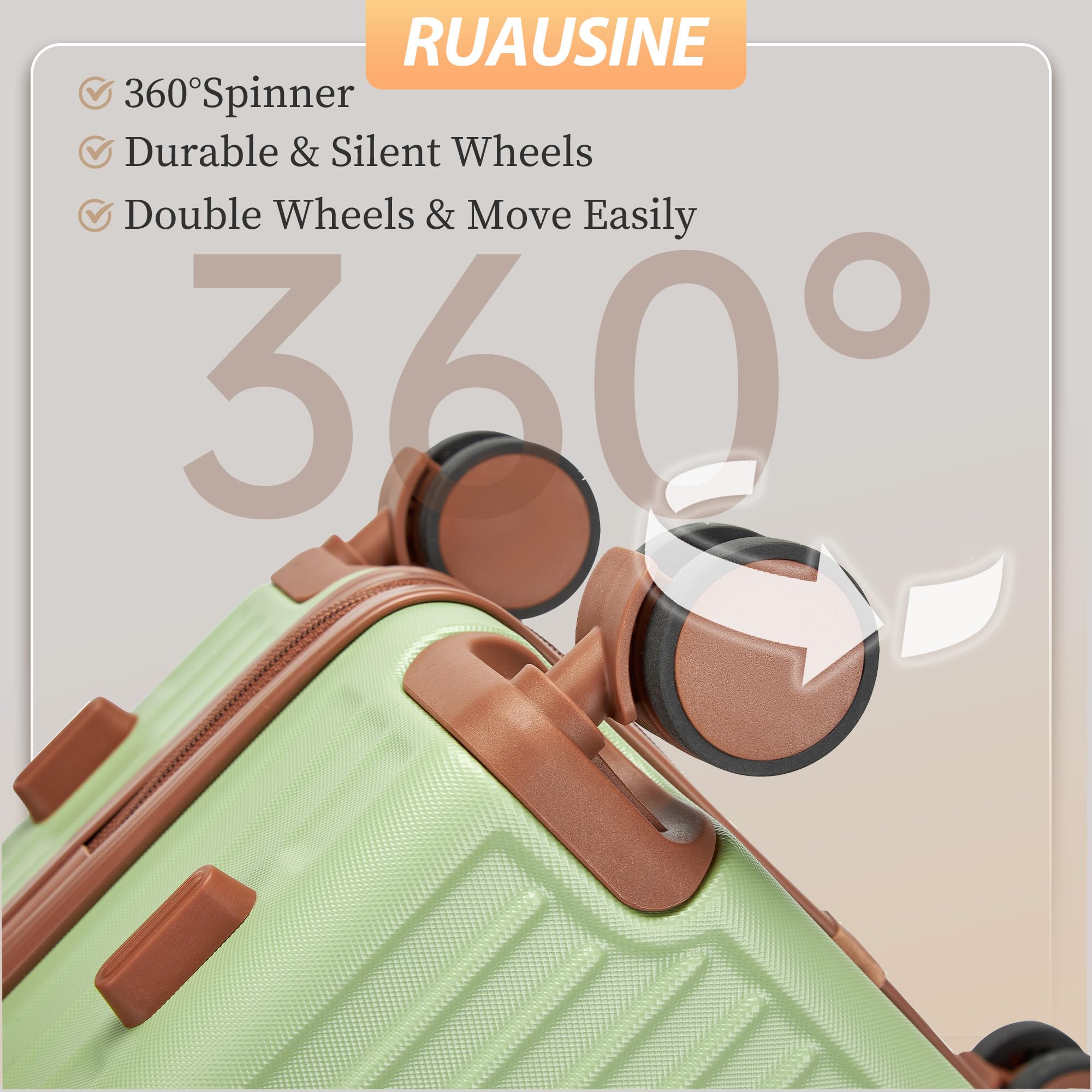 Ruausine Valigia a Mano Approvata per Trasporto Aereo, ​​Trolley Bagaglio a Mano​​ Rigido con ​​Ruote Multidirezionali​​, ​​Valigia Piccola Trolley​​ Leggera con Combinazione (Green, 20 IN)