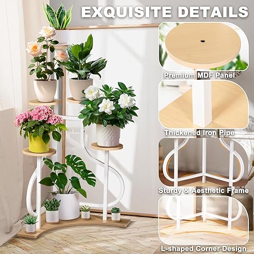 Miniatura 6 de LOENIY Soporte para Plantas de Esquina de 6 Niveles, Soporte para Plantas de Interior con Base en Forma de L, Estante de Metal Estético para