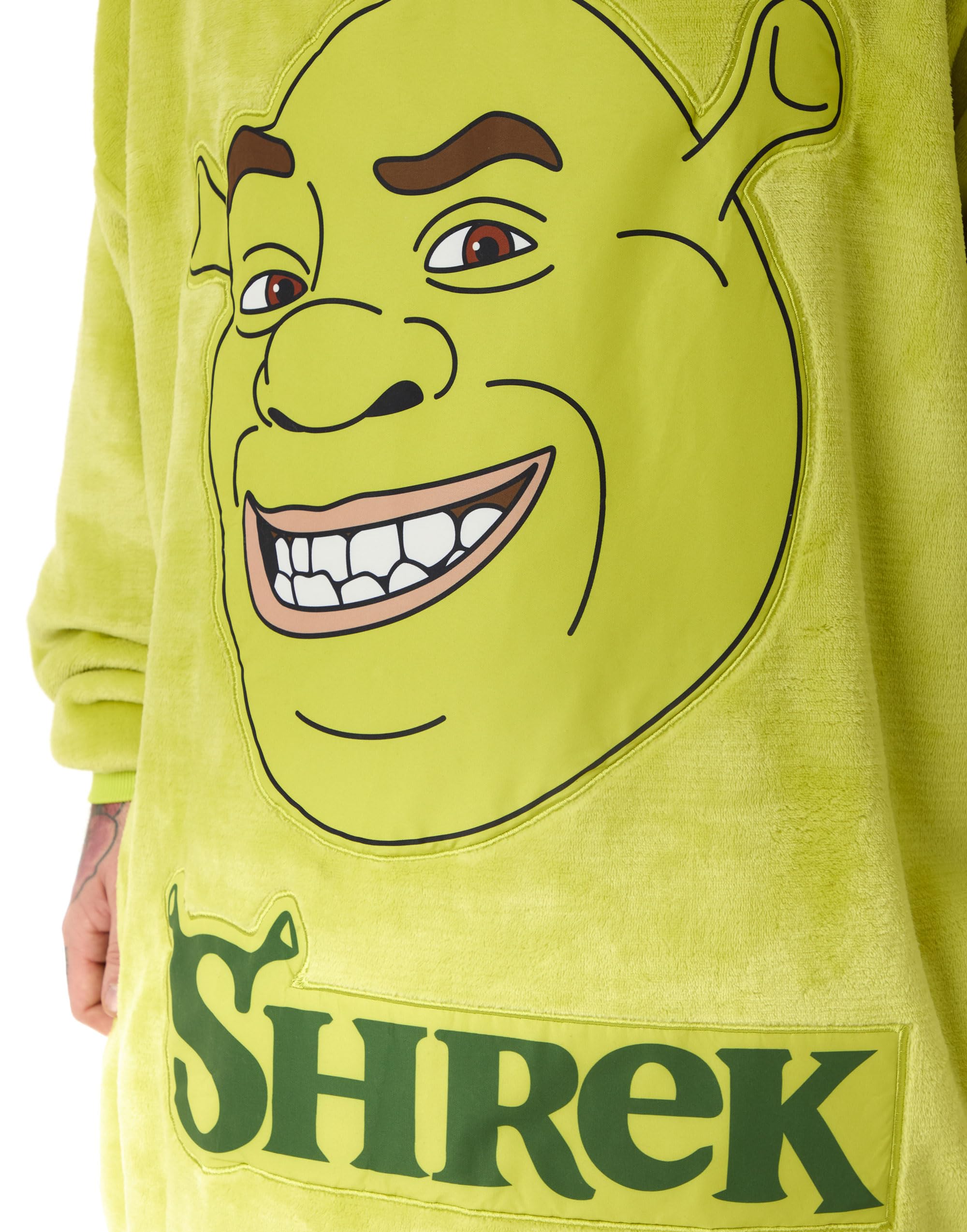 Vanilla Underground Shrek Felpa con Cappuccio Coperta indossabile Unisex | Pullover con Cappuccio Verde per Adulti con Grafica del Volto del Personaggio Shrek Abbigliamento da casa Foderato in Sherpa