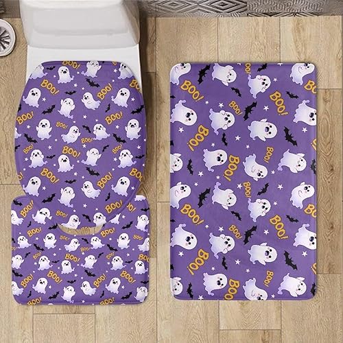 Miniatura 4 de Halloween Toilet Seat Cover and Rug Set Fluff Non Slip Bathroom Rugs Sets Easy to Clean Bathroom Mat Sets 3 Piece Machine Washable Shower Rug for