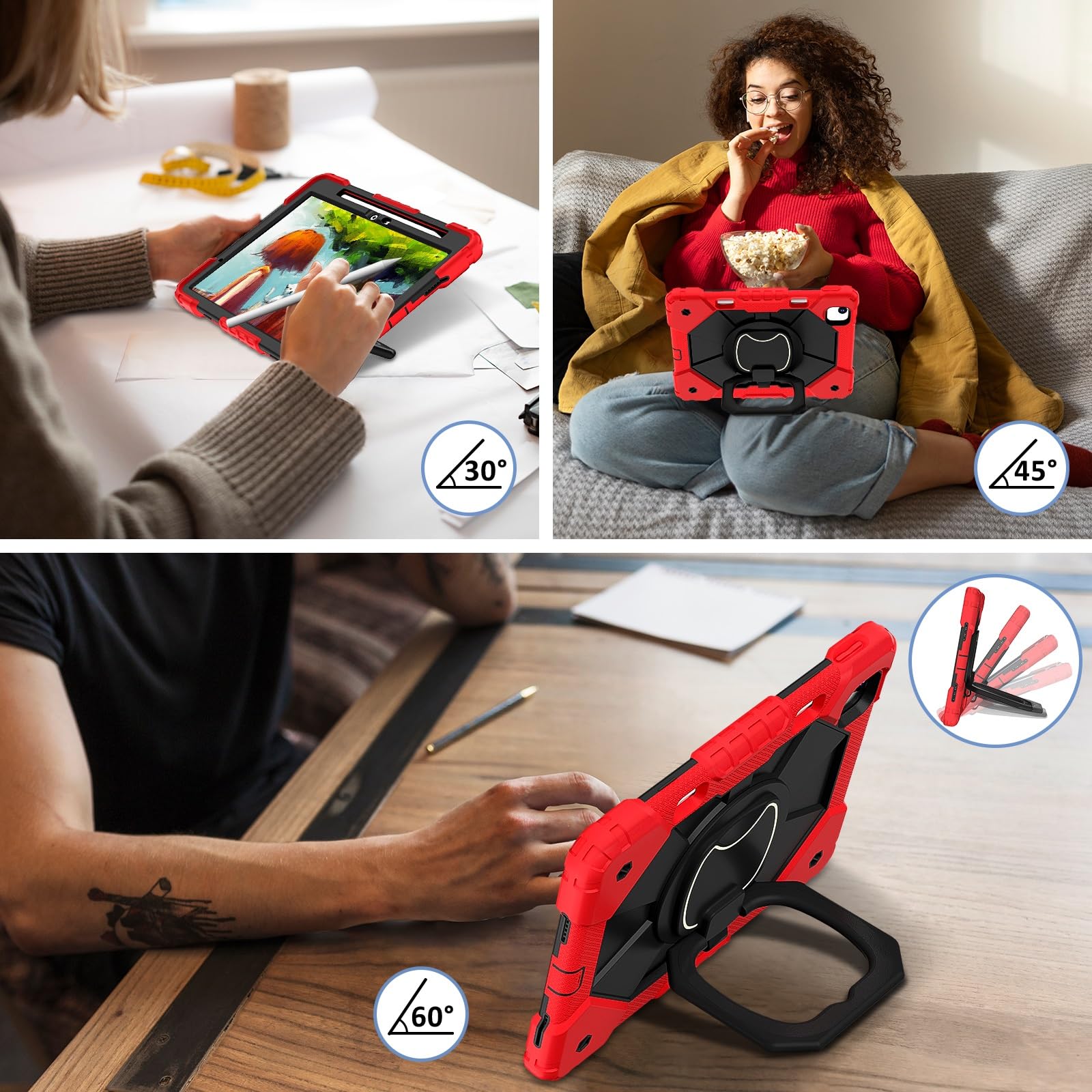 Etui na iPada Air 11 M4 2026/ M3 2025/ M2 2024, odporne wstrząsy etui cali M4/M3/M2 (8. 2026/7. 2025 6. 2024), silikonowe ochronne z obrotową podpórką 360(Rosso)