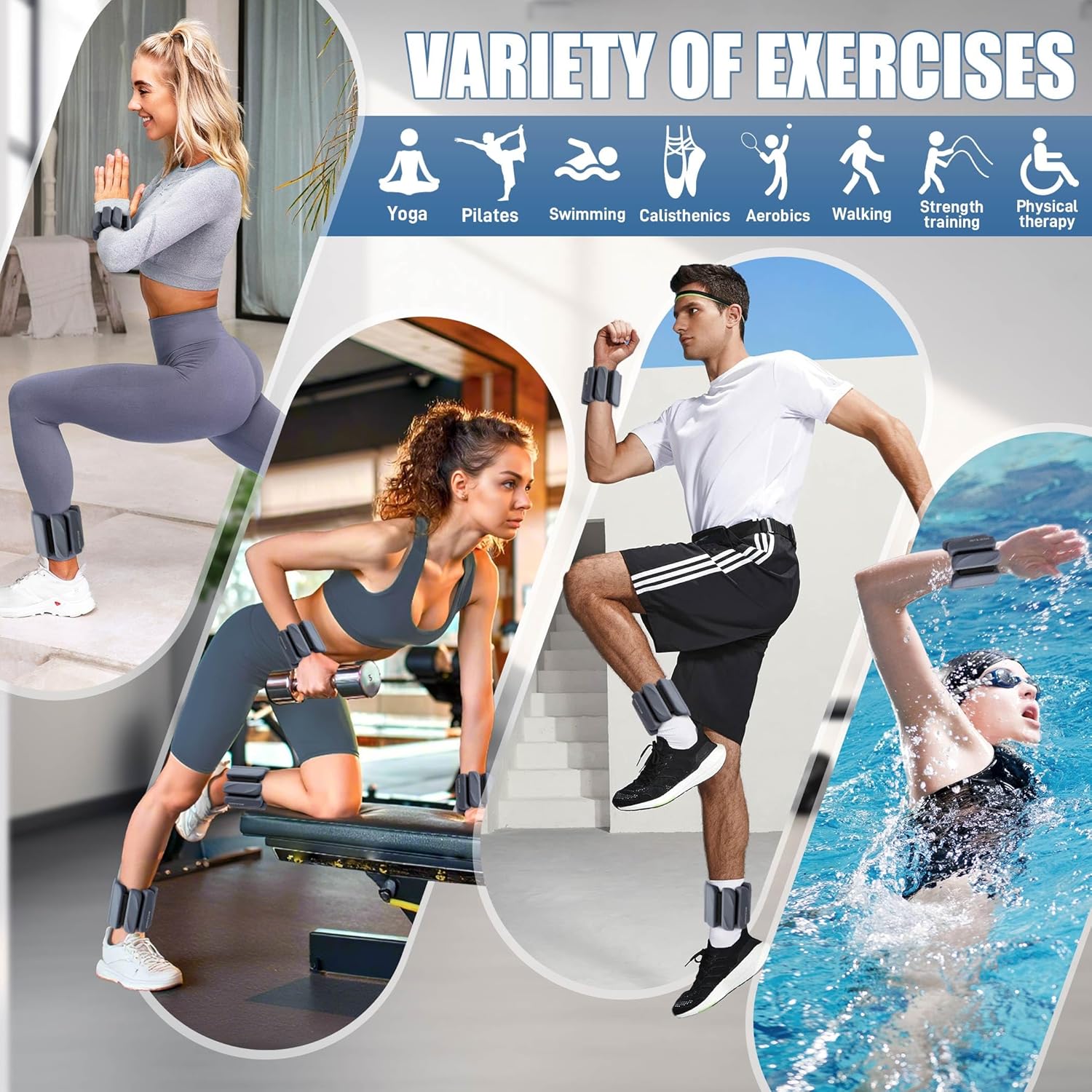 BECOJADDE Ankle Weights Set of 2 (1 lb/2 lb Each) for Women Men Adjustable Wrist Bracelet for Home Gym Weighted Bangles Wristbands Leg Arm Weights for Walking Swimming Running Pilates Yoga Gym