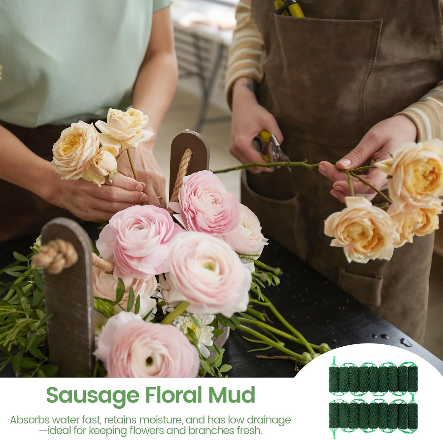 Elcoho 18 Pcs Floral Foam Garland, 11.9 ft Flower Sponge Blocks Kit, Absorbent Flower Holder for Fresh & Dried Flowers Arrangement Floral Foam Bricks for Wedding Garden Home Decor