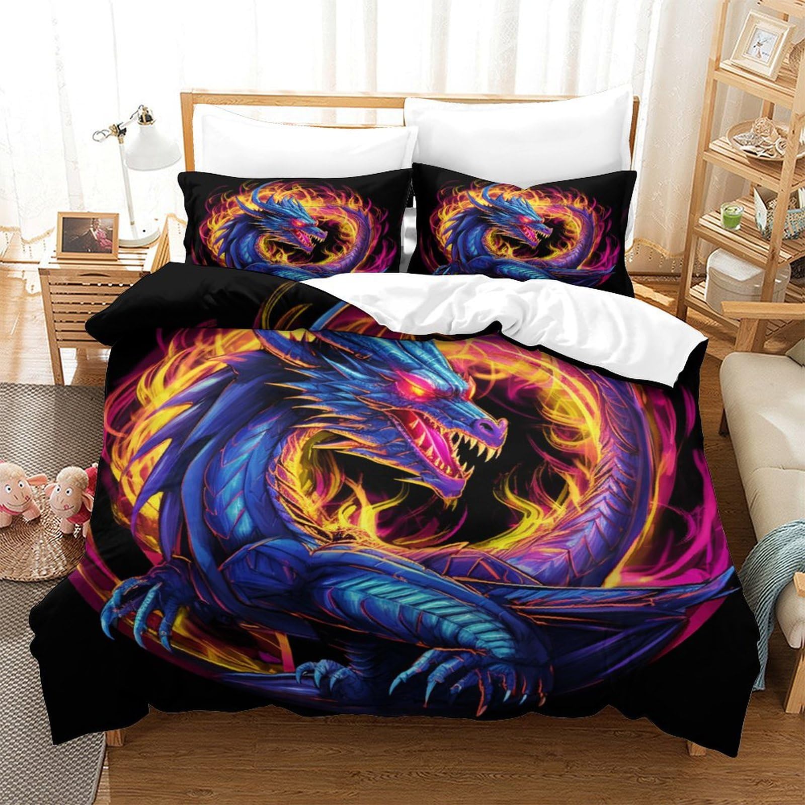Parure de lit dragon microfibre respirante housse de couette 3D
