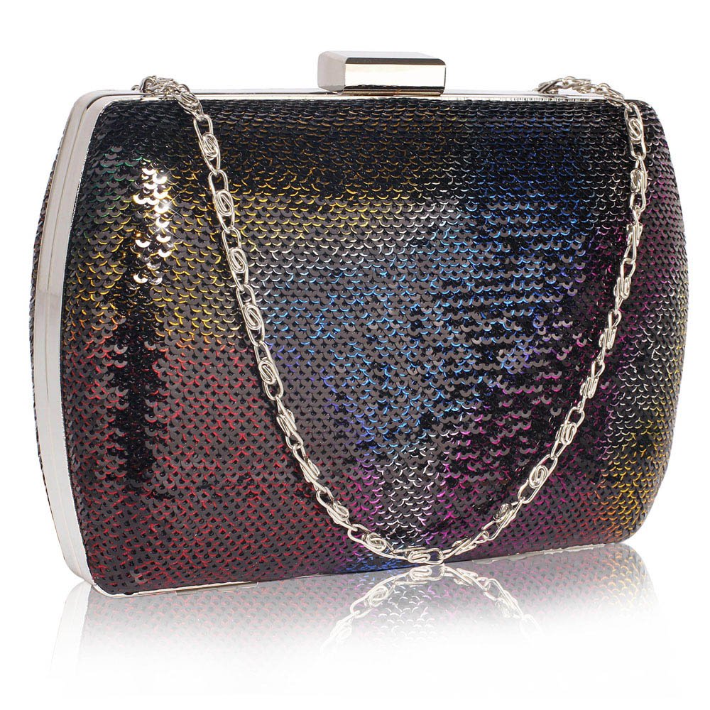 Womens Clutch Bags Sequin Clutch Bags For Women With Metal Work Top Snap Closure And Long Chain Included