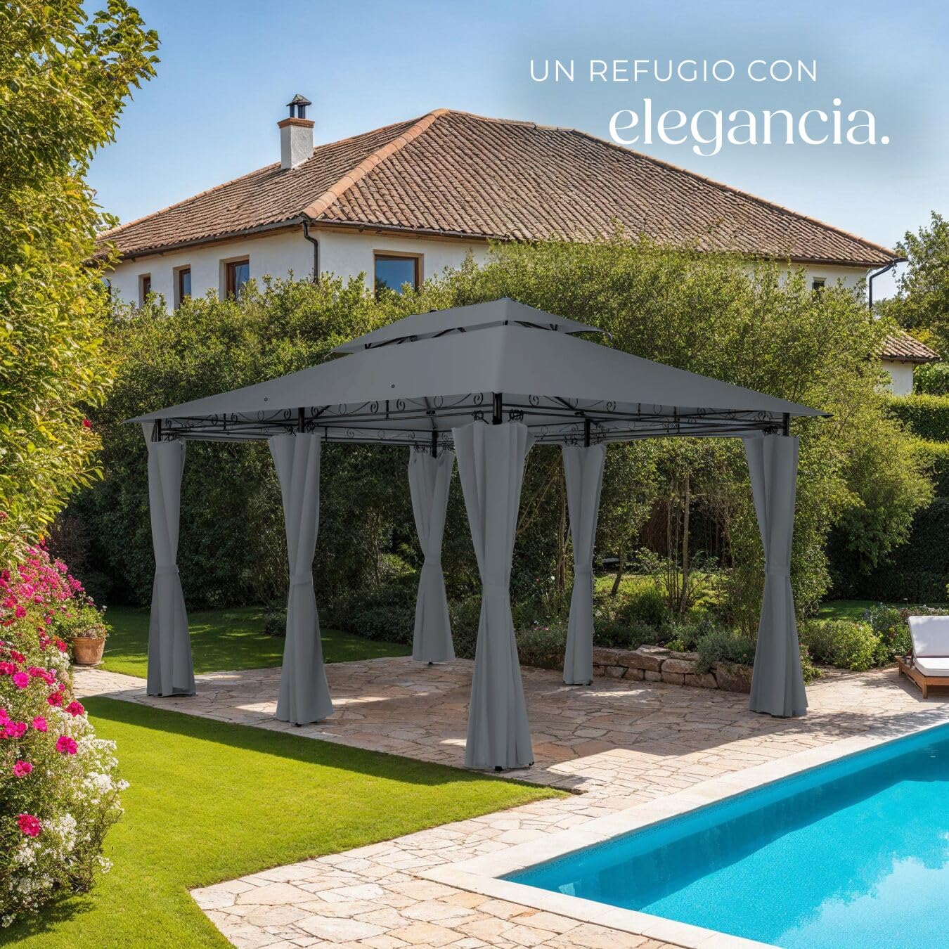 tectake® Carpa Pabellón, Cenador Jardín Exterior, Paneles Laterales, Cenadores para Jardin, Soporte Estable, Pergolas de Jardin, Carpas para Exteriores - 3x4 m Antracita