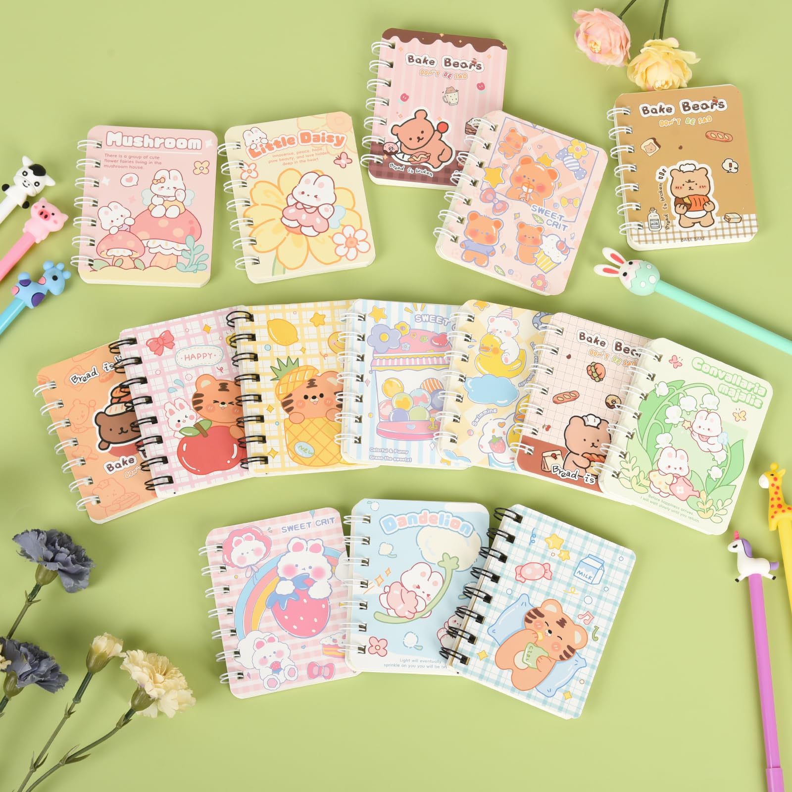 Ulema Paquete de 30 mini cuadernos de bolsillo en espiral para suministros de fiesta de cumpleaños, blocs de notas pequeños para recuerdos de fiesta de oficina, páginas rayadas universitarias (dibujos