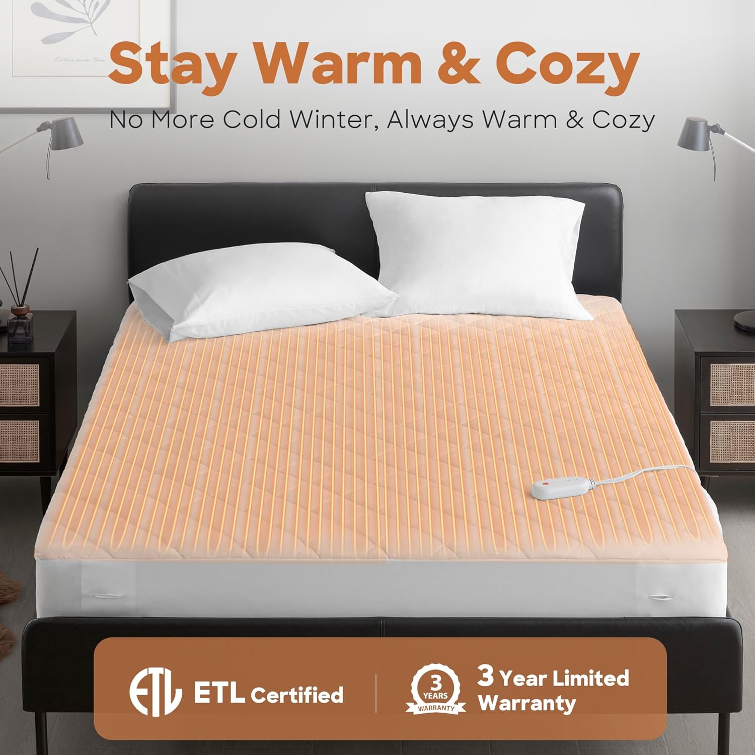 Sharper Image Heated Mattress Pad Twin XL Size Electric Mattress Pad 10 Lv. Heating, 5 hr Auto Shut Off, Heated Topper Bed Warmer, Deep Pocket Fits 18" Mattress, ETL-Cert, Machine Washable, Twin XL