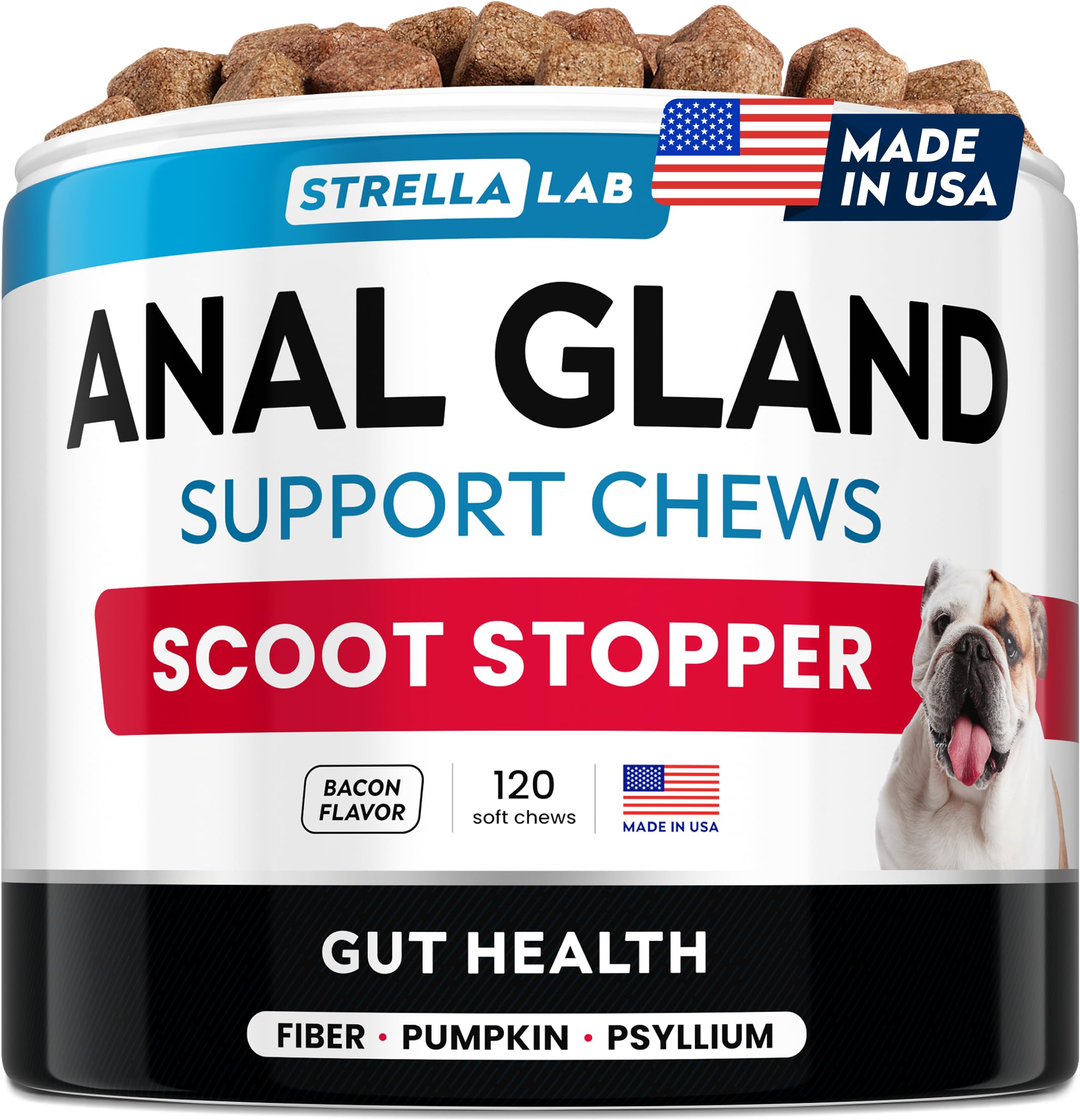 STRELLALAB Gland Support Chews - Scoot Treatment - Digestive Enzymes, Prebiotics & Fiber Supplement for Dogs Digestion & Gut Health. Proprietary Blend of Beet, Psyllium, Dandelion & Pumpkin 120Ct