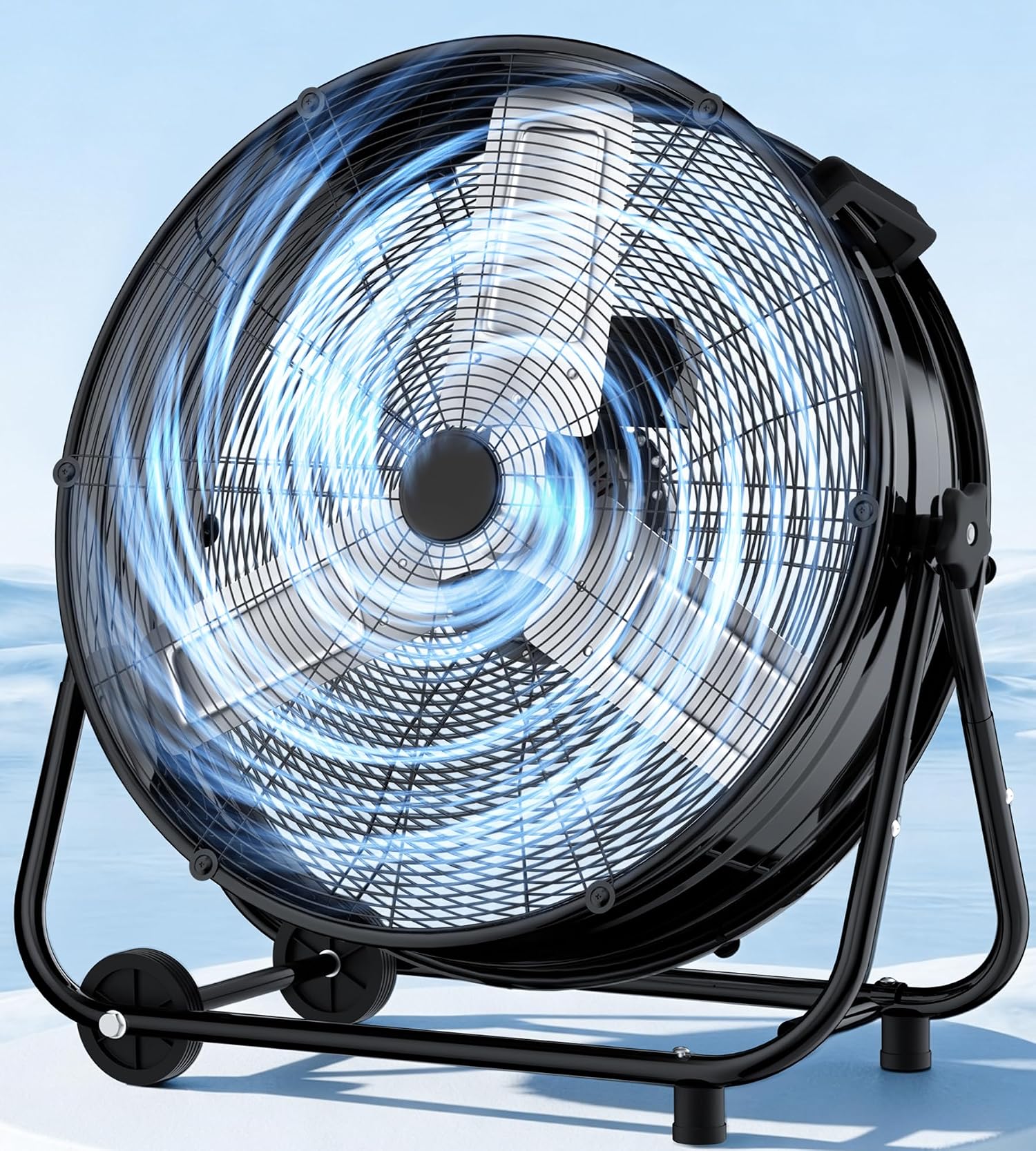 Landeagle 36 Inch High Velocity Industrial Floor Fan with Metal Construction, 21800CFM Heavy Duty Drum Fan for Garage Shop Warehouse, Large Commercial Barrel with 3-Speed, 360°Tilt Castors, Black