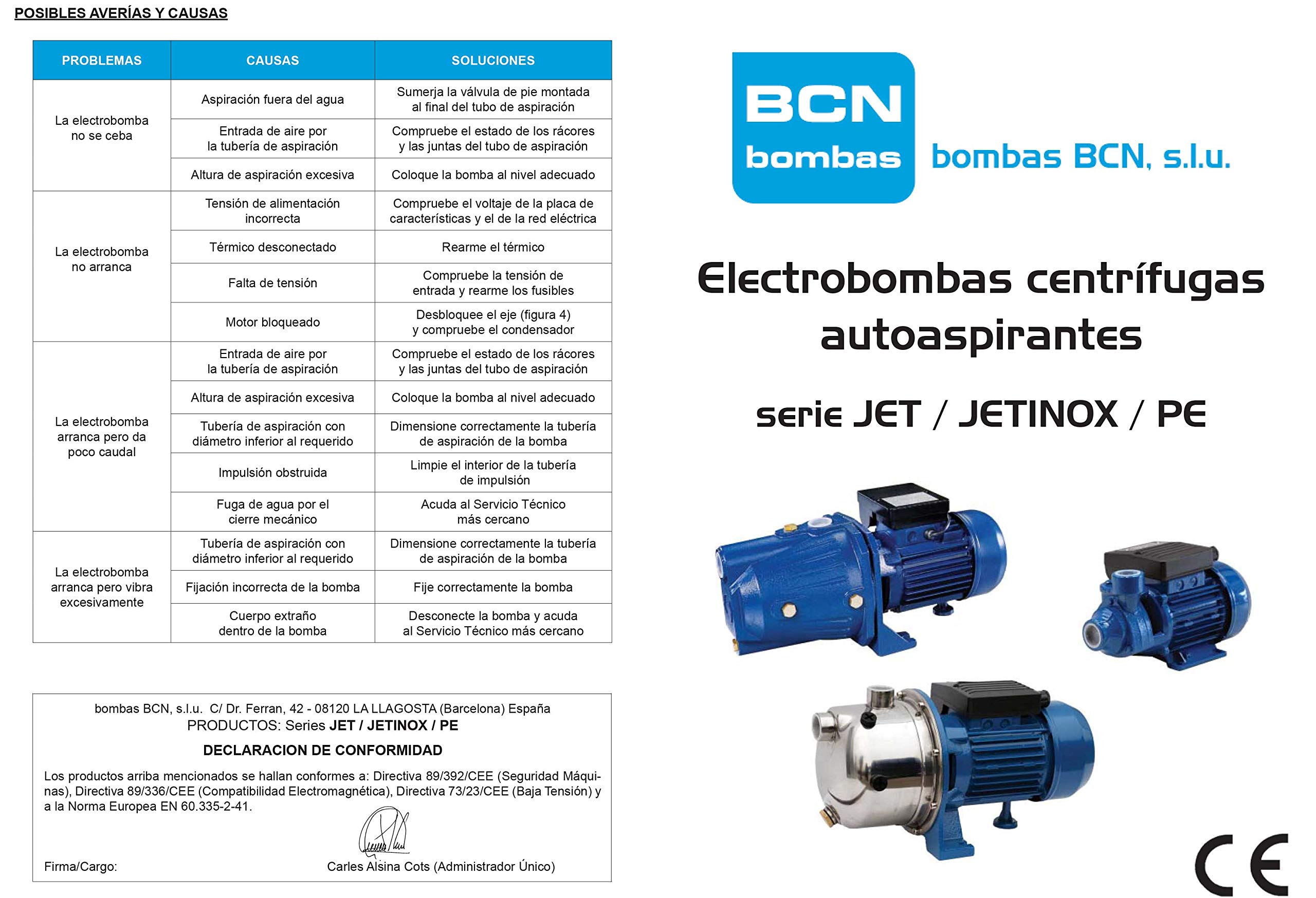 BCN bombas - Bomba de agua autoaspirante jet, Grafito-100 M (Monofásica)
