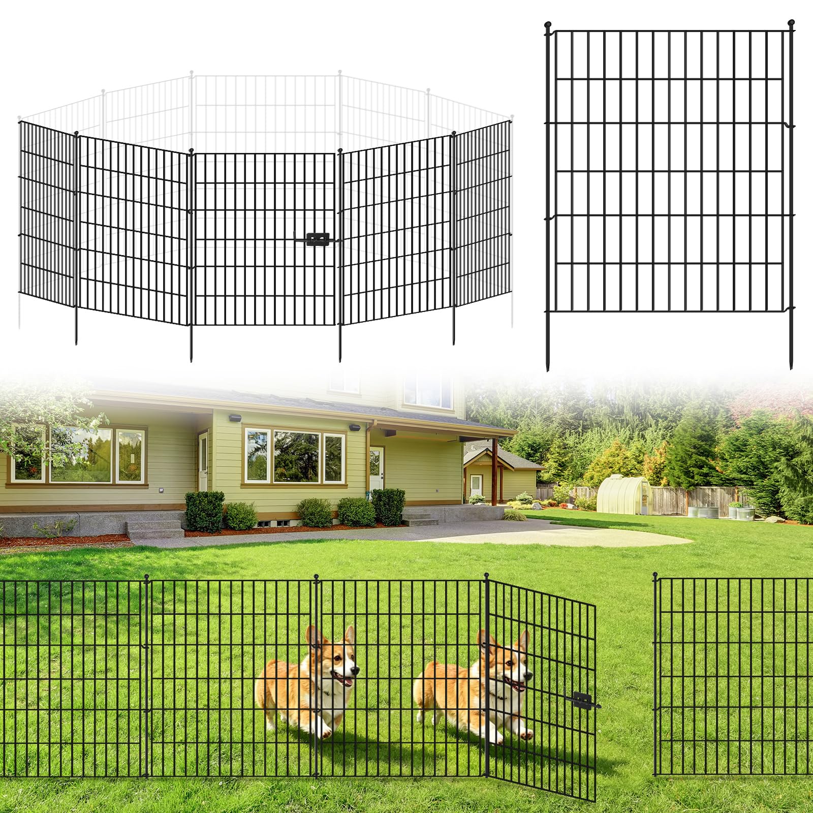 No Dig Decorative Garden Fence with Gate 81cm H x 71cm W (5 Panels, 3.5m Total),Rustproof Metal Taller Animal Barrier Fence for Dog & Rabbit,Metal Outdoor Temporary Fencing for Yard,Patio,Flower Beds