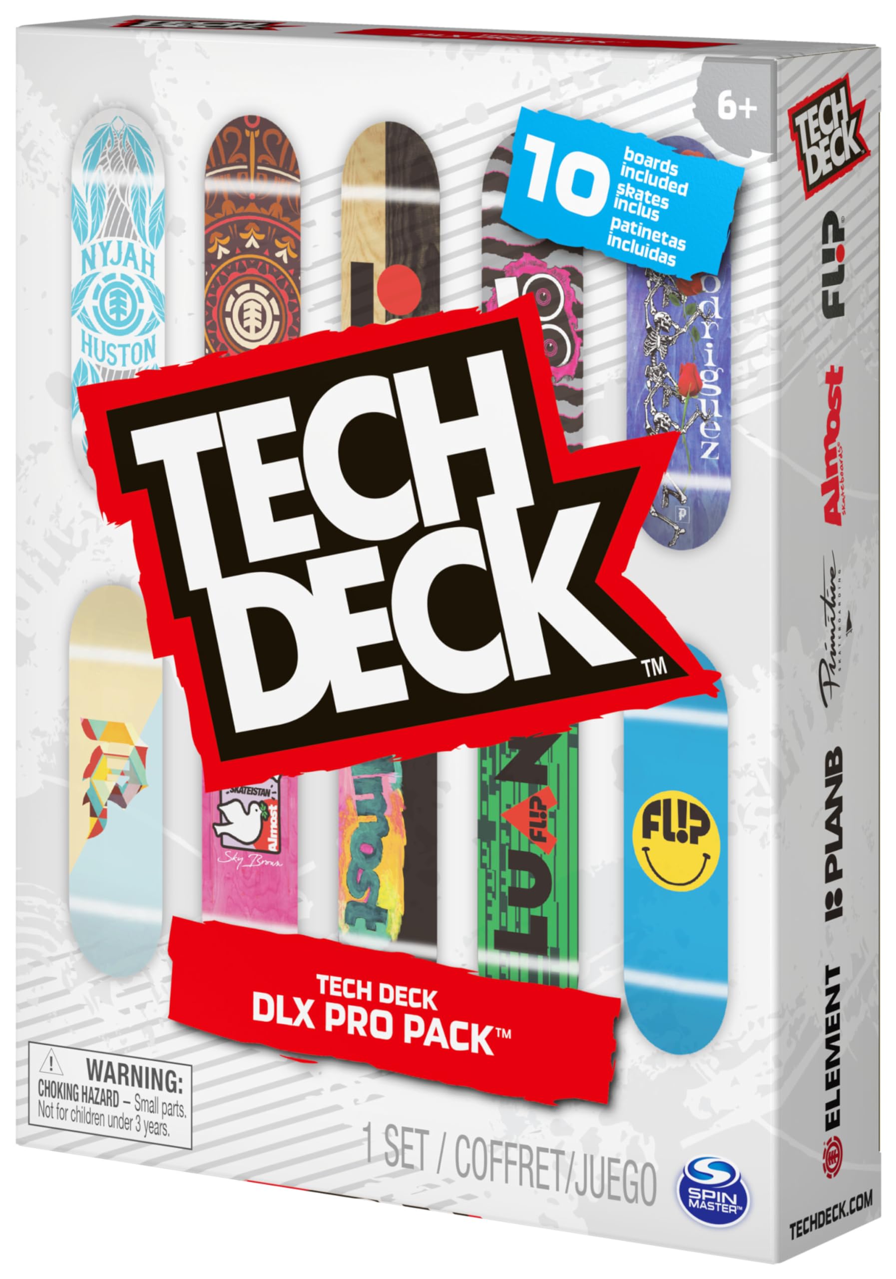 TECH DECK - FINGER SKATE - PACK 10 TABLAS - Auténticos Mini Skates para Dedos 96 mm para Fingerboarding DLX Pro Coleccionables - 6061099 - Juguetes Niños 6 años+