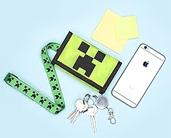Portafoglio Minecraft Ufficiale Per Bambini - Con Cordino E Tasca Con Cerniera, Design A Pixel - Foto 3