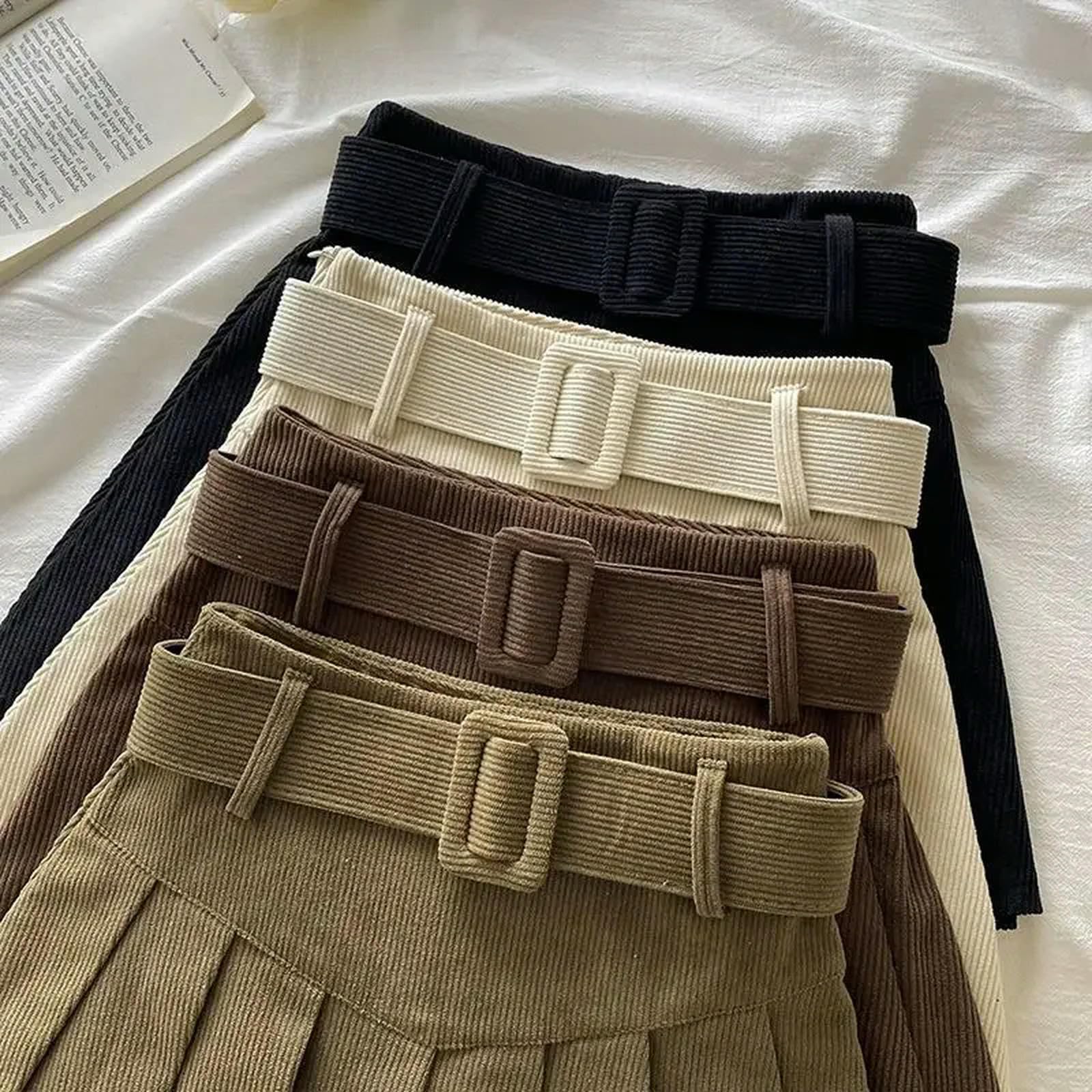 Mdybf Spódnice damskie, plisowane mini spódnice damskie, studenckie, sztruks, styl preppy, jesień, zima, solidne spodnie, szykowne, vintage, dopasowane, na wszystkie mecze