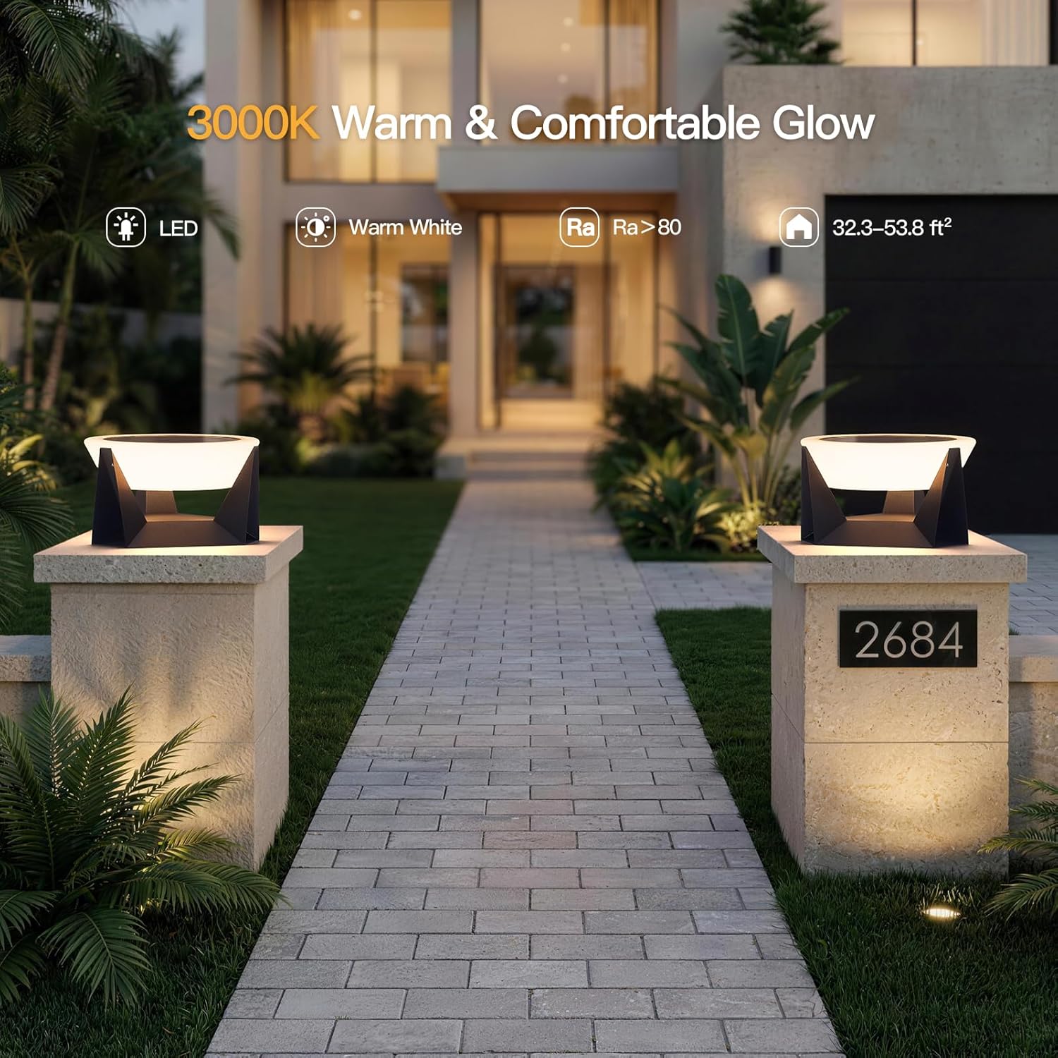 Large Solar Lantern, 3000K Outdoor Floor Lamp, Solar Outdoor Lights Waterproof, Dusk to Dawn Floor Lamps for Porch, Round Garden Floor Lanterns, Metal LED Patio Light for Yard Deck Pool Outside