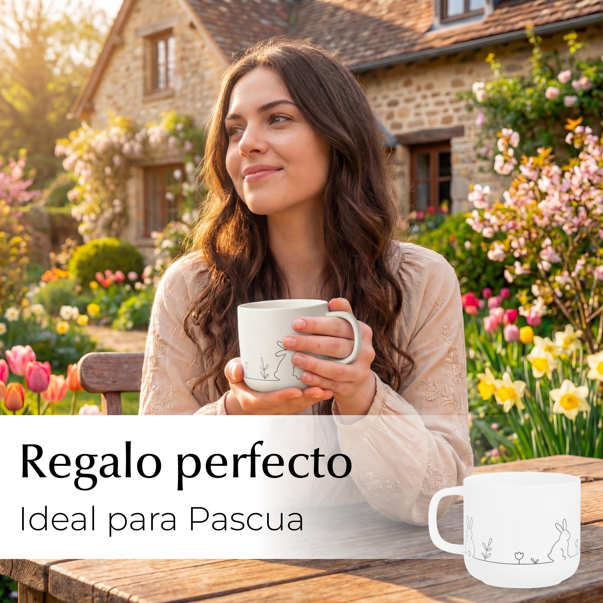 MIAMIO – Juego de tazas de primavera / 4 tazas de café de cerámica de 450 ml en colores pastel/tazas grandes de café y té con un diseño moderno – Regalo en Pascua y primavera (White)
