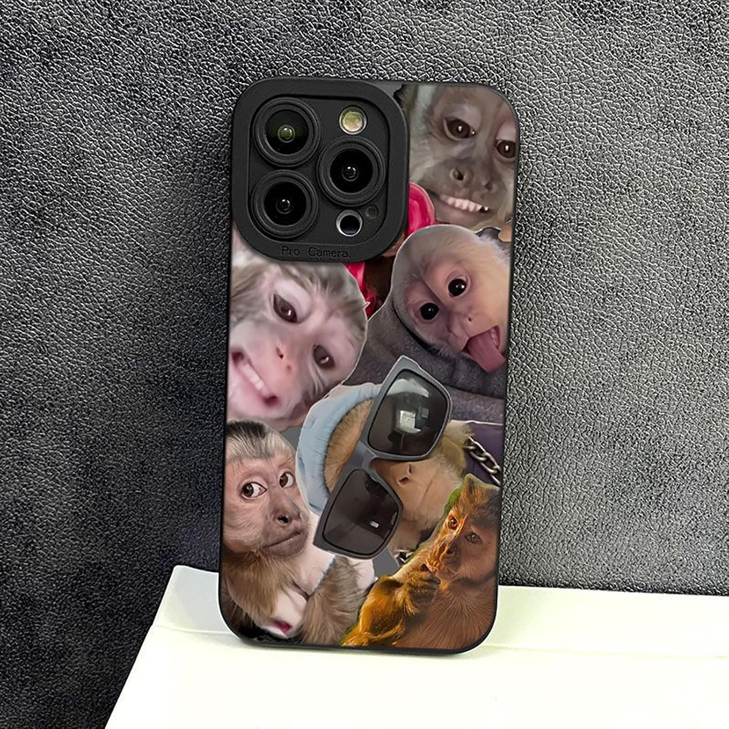 Funny Monkey Phone Case for iPhone, Cute Banana Accent with Microfiber Interior, Full-Coverage Shockproof Matte Silicone Cover for 17/16/15/14/13/12/11/X Pro Max (Black,for iPhone 16)