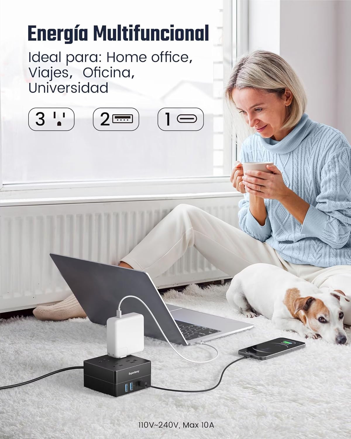 Power Strip, SUPERDANNY 4-Outlet 4-USB Surge Protector, 5 Ft Extension Cord, 900 Joules, Overload Switch, Grounded, Mountable, Desktop Charging Station for Home, Office, School, Dorm, Computer, Black