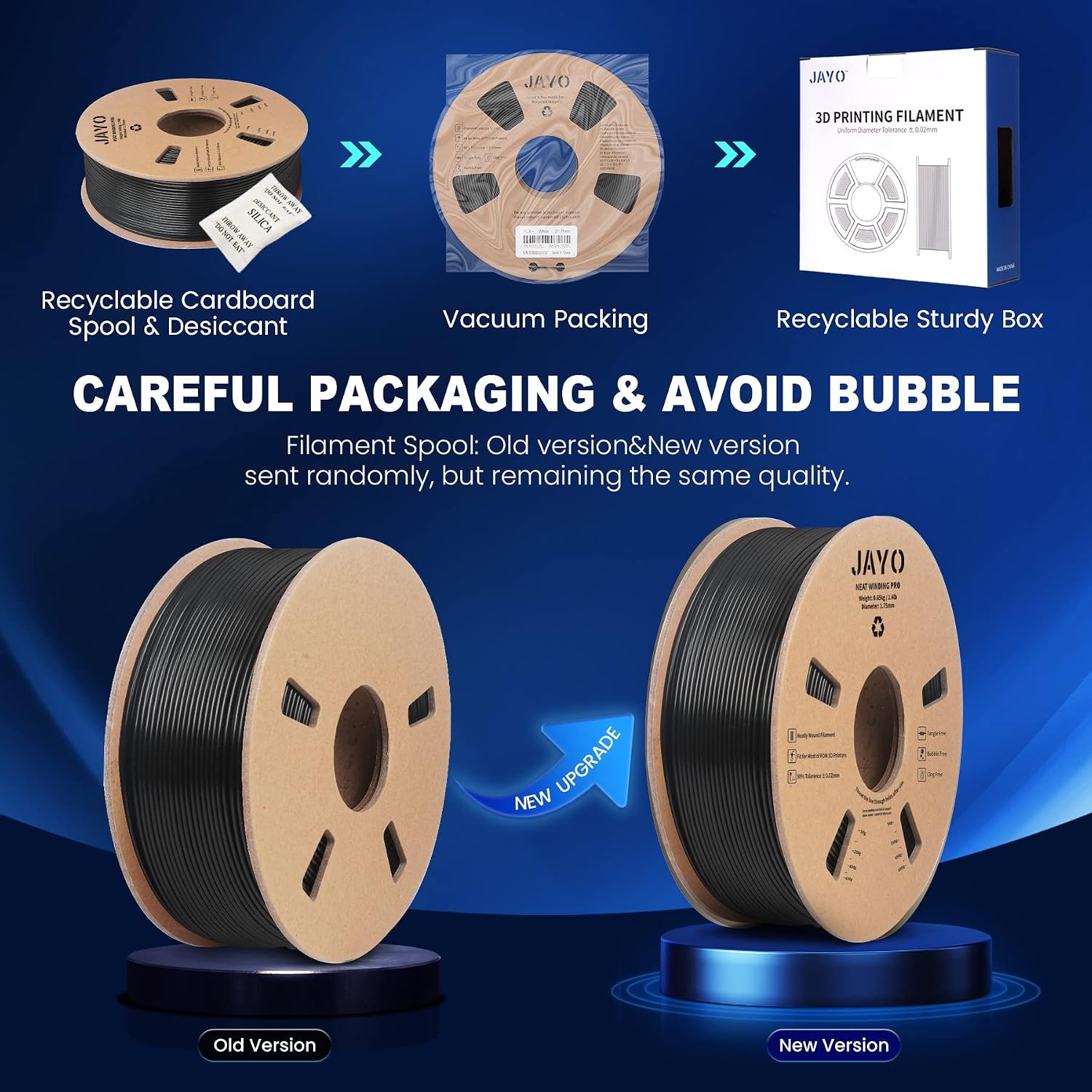 3D Printer Filament, JAYO PLA+ Filament 1.75mm Dimensional Accuracy +/- 0.02mm, 0.65KG Cardboard Spool, 3D Printing Material Fits for Most FDM 3D Printers, PLA Plus Black 650G