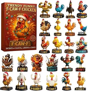 F-Caw-F Chicken Advent Calendar 2025 - 24 Days Christmas Countdown with 24 Cute Ornaments | Cartoon Mini Chicken Doll Christmas Decorations Countdown Calendar|Unique Animal Themed Gift for Kids & Collectors