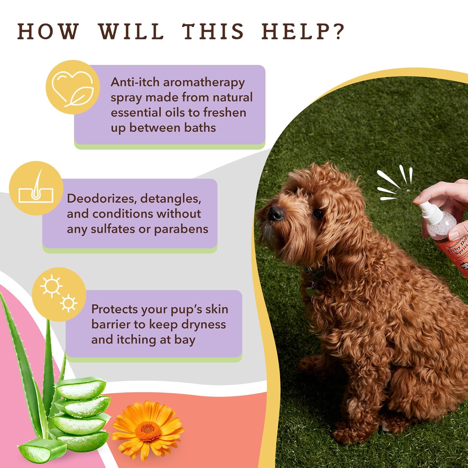 Natural Dog Company soothing itchy shampoo and spray deodorizer perfume, includes (2) Soothing Shampoo 12 Oz, (1) deodorizing spray 8 Oz