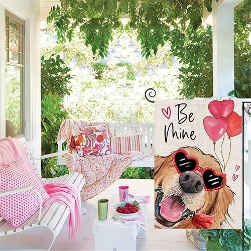 Miniatura 8 de EKOREST Bandera de jardín para el día de San Valentín, 12 x 18 pulgadas, de doble cara, dorado retriever con globos, bandera de patio pequeña,