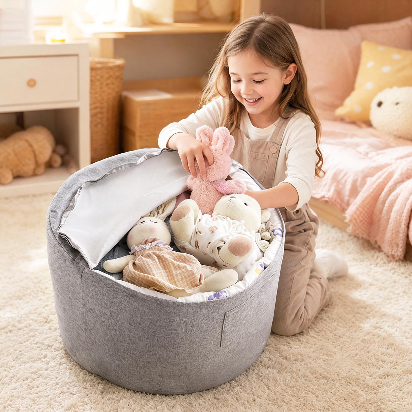 Tutamaz Kuscheltier Aufbewahrung- Sitzsack Bezug aus Cord, Bean Bag Toy Storage mit Reißverschlus, Kinder Sitzsack Sofa, Spielzeug Aufbewahrung für Kinderzimmer, für Kleidung, Spielzeug