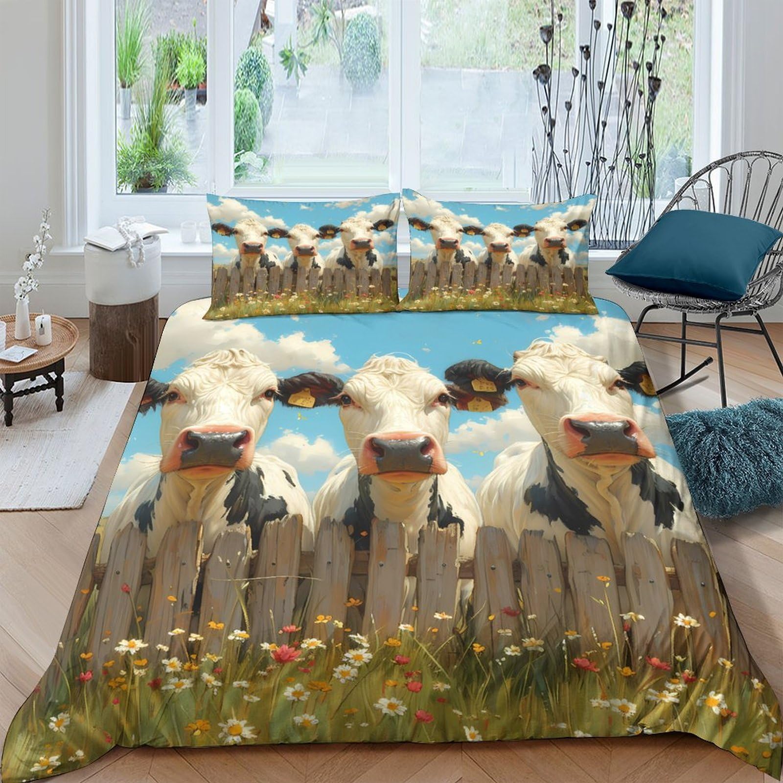 Ctjqhvkz Style-6 3D Printed Cow Fence Field Fitted Sheet Microfiber Soft Breathable Pasture Bed Cover For Bedroom Guest Room Decor Single（135X200cm）