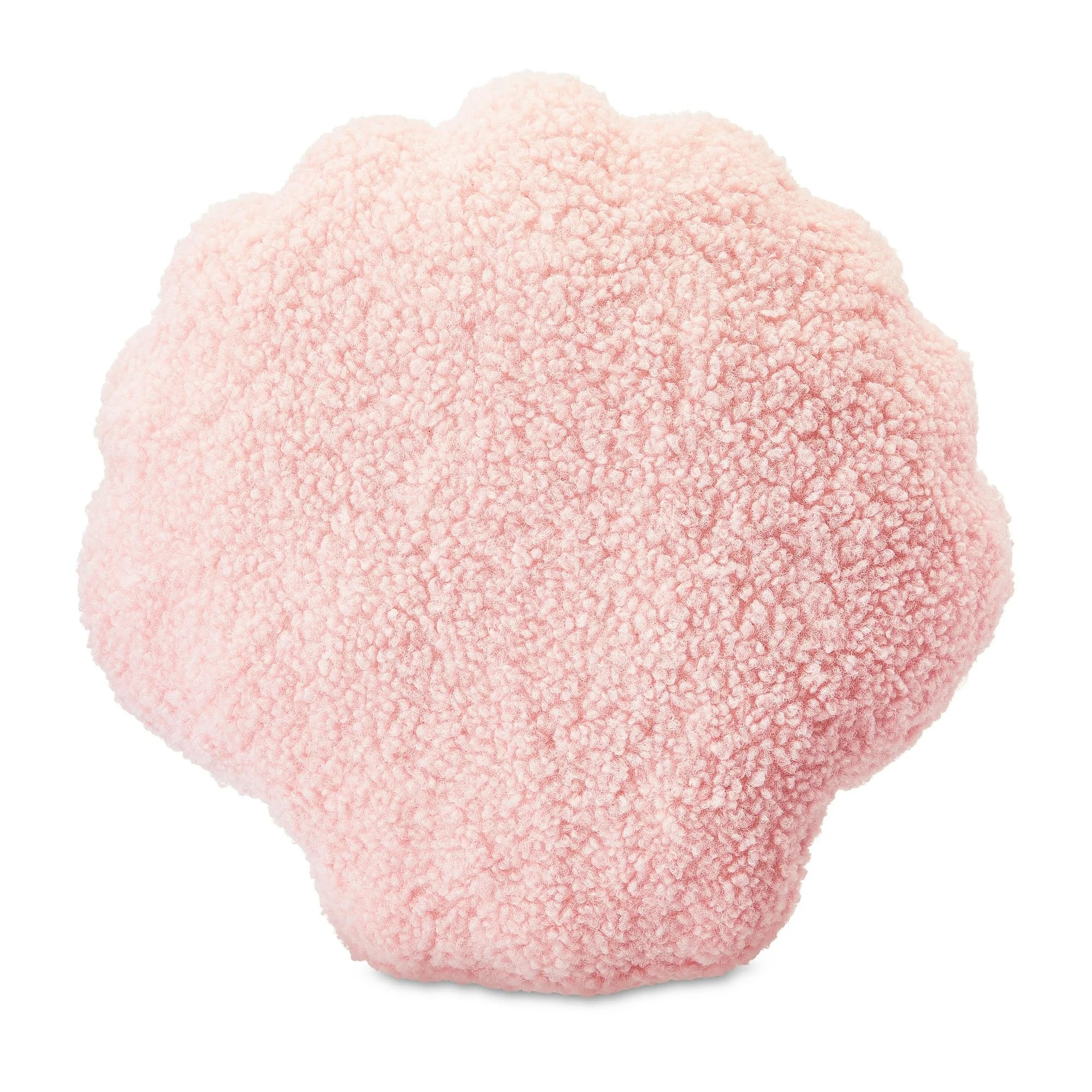 Toddler Decorative Shell Pillow – Pink Seashell Pillow for Girls, Beach Throw Pillow, Ocean Room Decor, Preppy Beach Bedroom Decor, Soft Sherpa Feel, Machine Washable, 100% Polyester.
