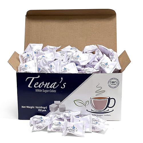 Teonas White Sugar Cubos de azúcar blanco envueltos individualmente 152 cubos Cubos de azúcar de tamaño perfecto para té y café caja de 1 libra cubo