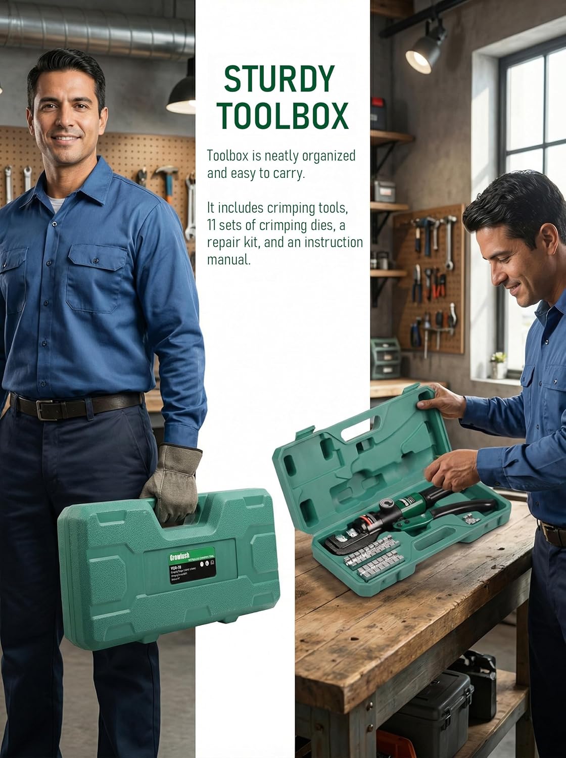 Hydraulic Cable Crimping Tool, Battery Cable Terminal Crimper 12 AWG–4/0 AWG, US Standard AWG Dies, 10-Ton Hydraulic Copper Cable Lugs Crimper for US Standard Cable 12 ga-4/0 ga