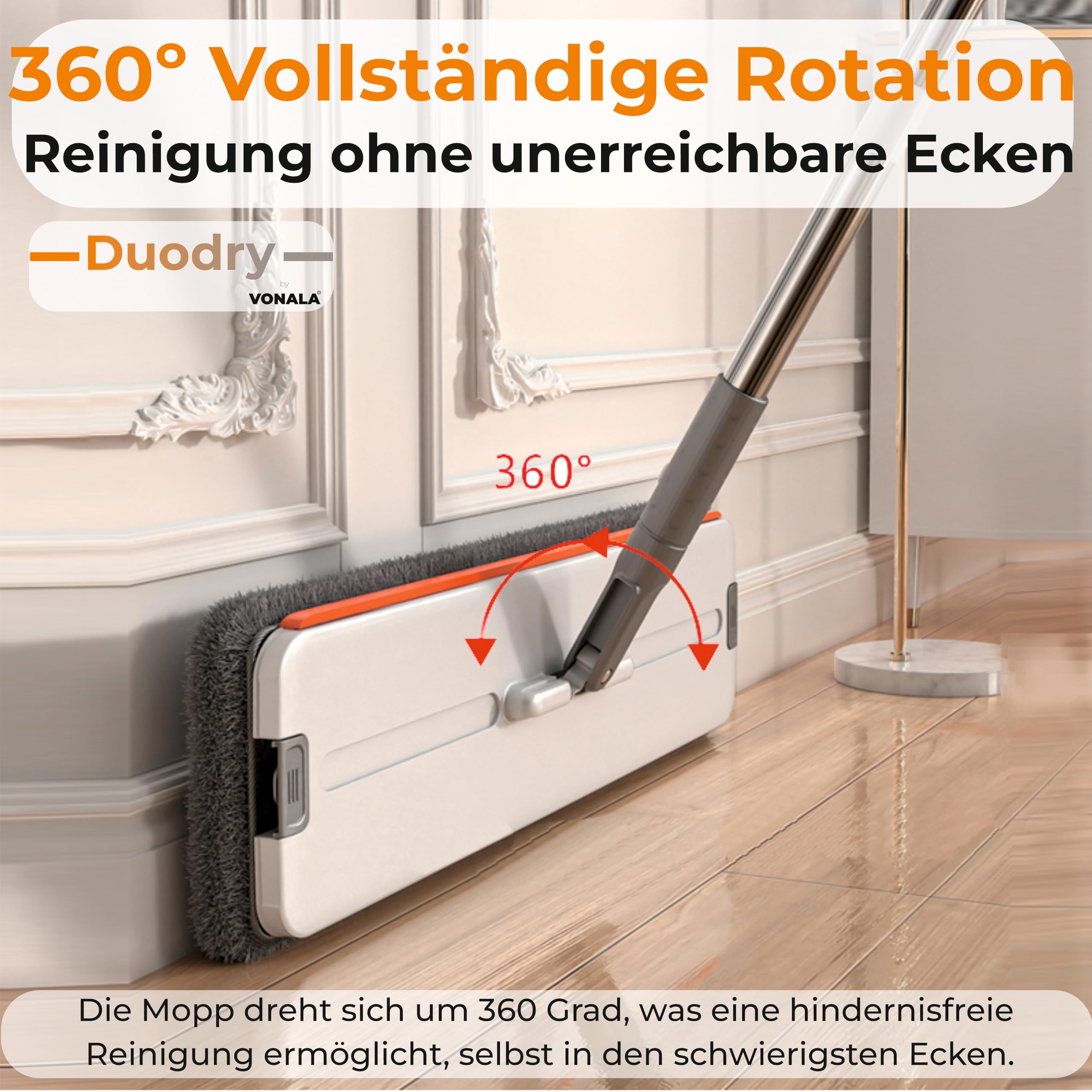 Mop Set Duodry, Bodenwischer Set, Wischmopp mit Auswringfunktion, Wischmopp Set mit Eimer 2 Kammern, Nass- & Trockenmopps für den Haushalt,