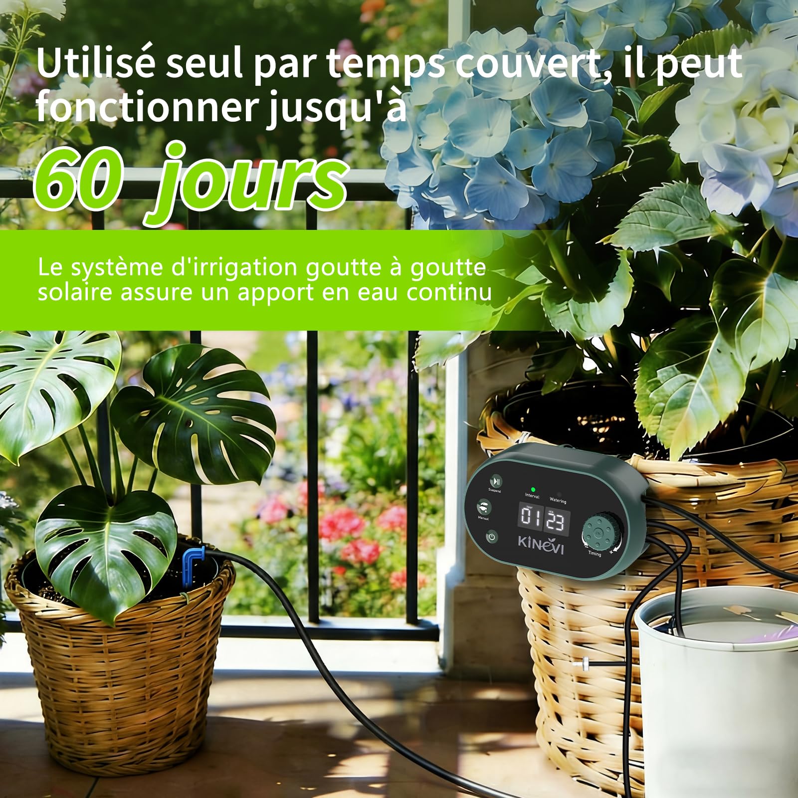 Kit Arrosage Automatique Solaire Jardin Ysteme Irrigation Goutte à Goutte 15 Plantes Balcon Extérieur