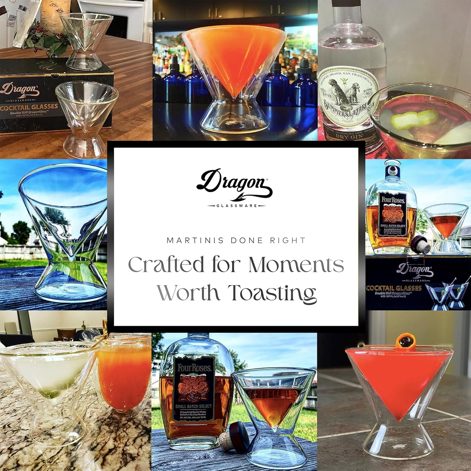 Dragon Glassware Stemless Martini Glasses - 7 oz Clear Set of 2 - Double Wall Insulated Cocktail Glass Set - Unique and Fun Gift for Espresso Martini Lovers