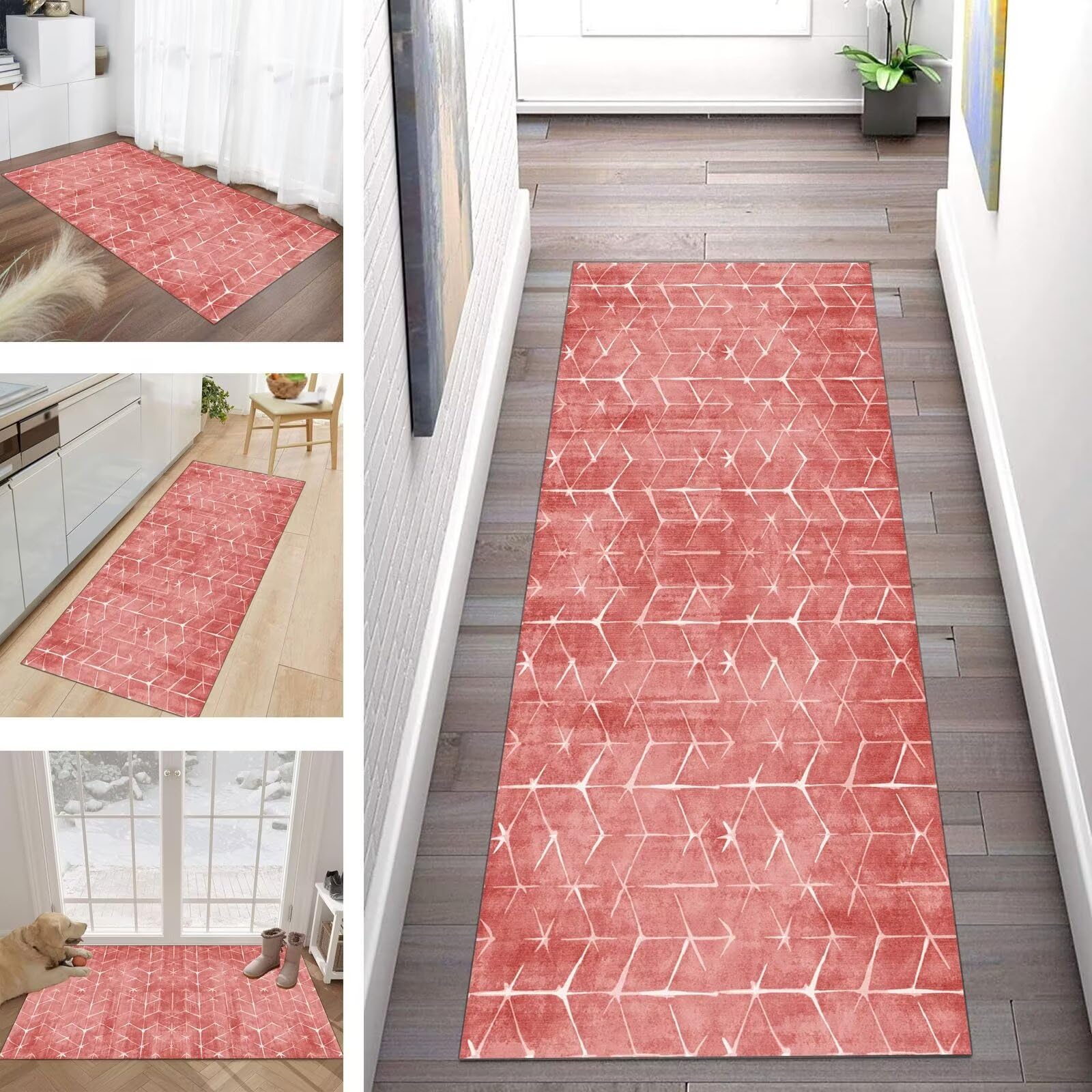 Bustaful Non-Slip Rug - Washable Modern Kitchen Hallway Runner - Red - Polyester Carpet - Made to Measure - Sold by the Metre — image 1