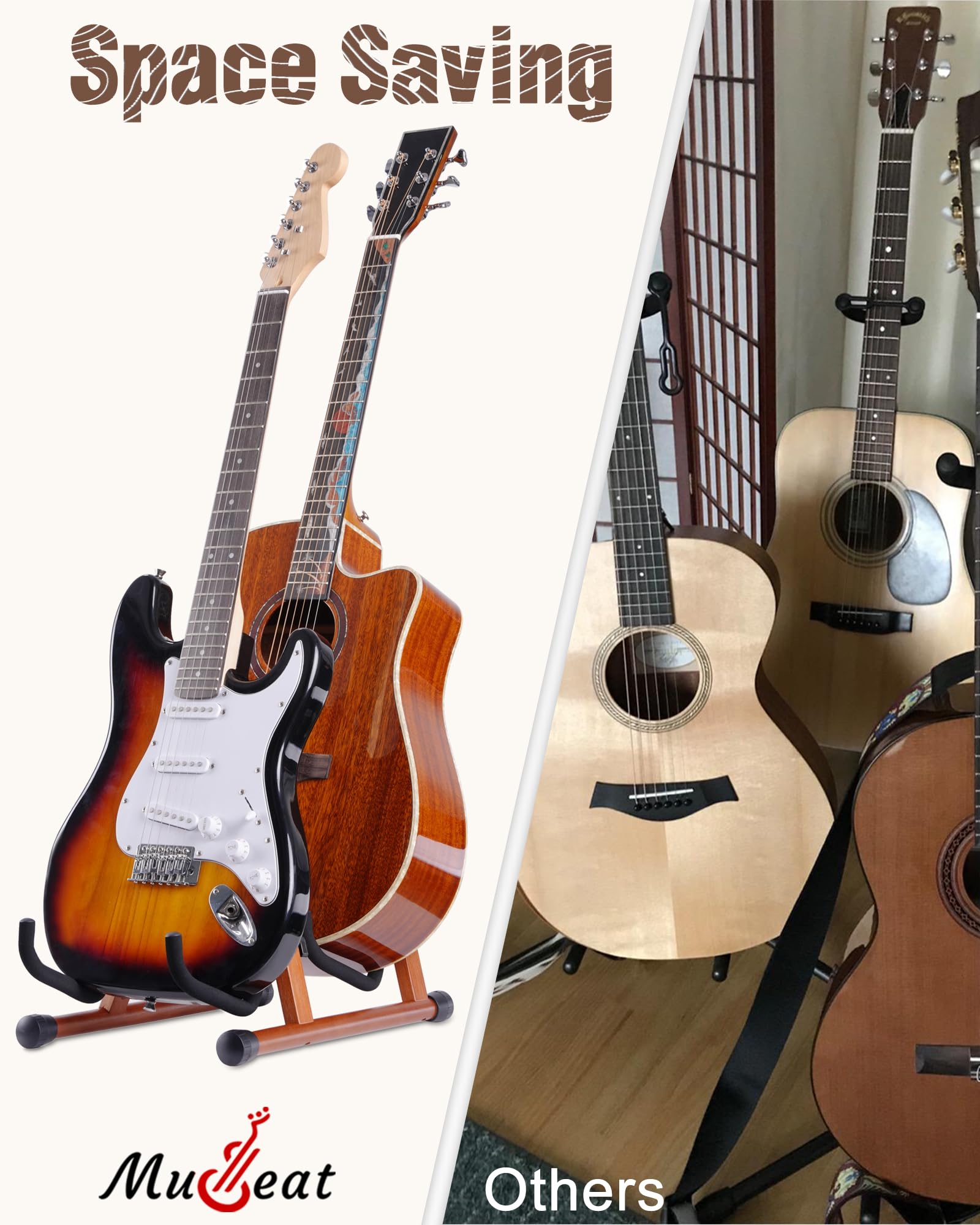 Double support de guitare en forme de A pour 2 guitares (acoustique/basse/banjo) avec rembourrage en mousse – Support de sol solide pour studio et maison