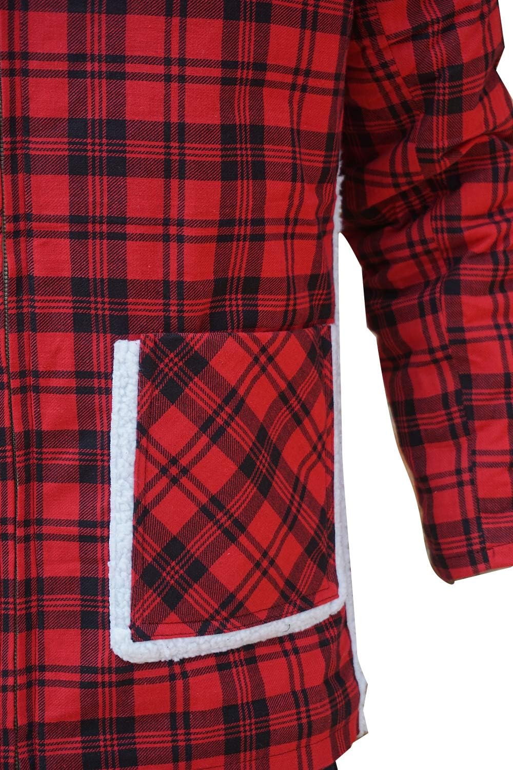 Red Checkered Flannel Jacket for Men & Women – Faux Shearling Lined All Season Shacket Coat - Image 4
