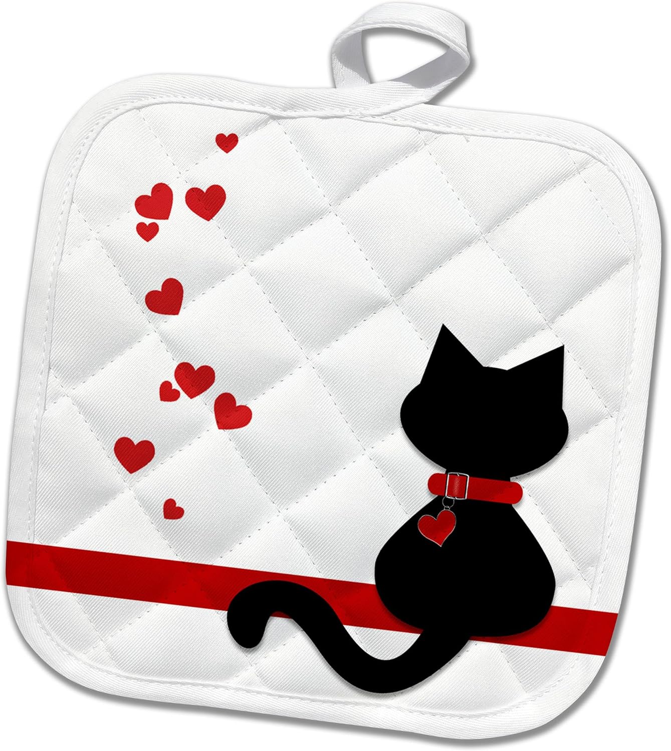 3D Rose Pet Lovers Red Hearts Black Kitty Cat Pot Holder, 8 x 8, Multiple Color