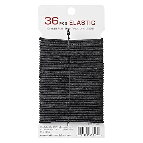 Miniatura 9 de RED by Kiss Banda elástica para el cabello, liga negra para todo tipo de cabello fino a medio, colas de caballo, accesorios para el cabello sin