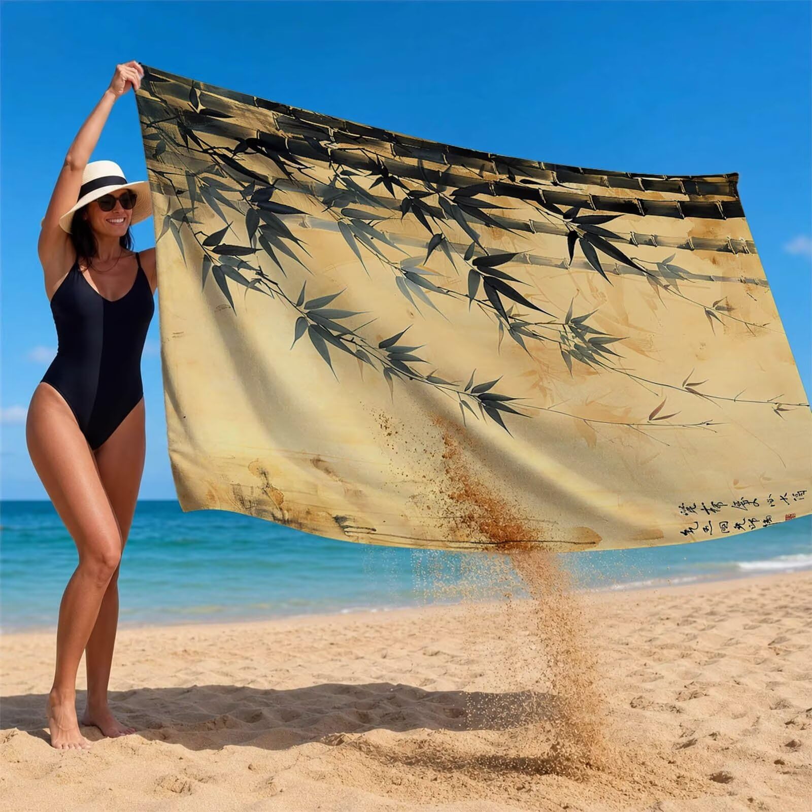 Bambú Toalla Playa 160x220 Resistente a la arena Secado rápido Ligero, Toalla Playa Grande 220 x 160cm Suave Cómodo como Gym Yoga Sauna Toallas Baño Grandes Exterior Travel Essentials Paisaje XTLS6253